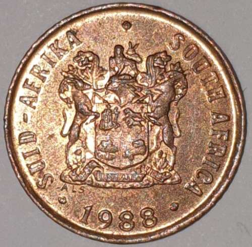 1988 - 1 CENT COIN (ONE CENT COIN) - RSA - BRONZE - KM#82 - BILINGUAL LEGEND - SPARROWS